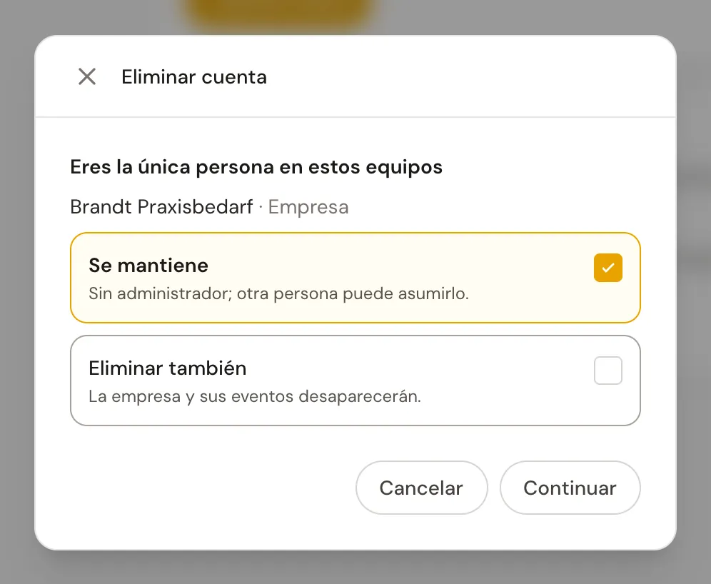 El paso de la eliminación en el que eliges para cada equipo entre «Se mantiene» y «Eliminar también».