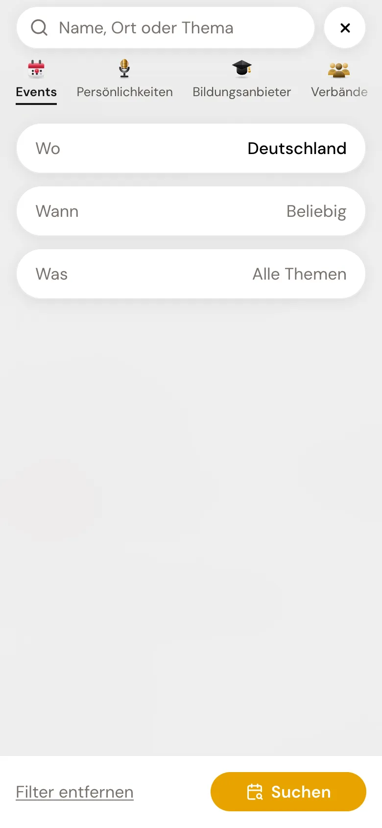 Die Suche am Handy mit den Karten Wo, Wann und Was