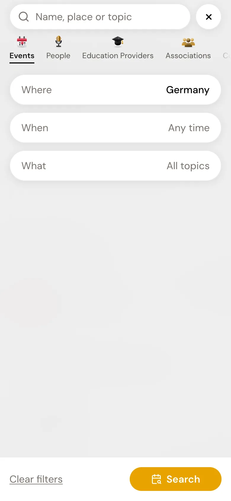 The search on a phone with the cards Where, When and What