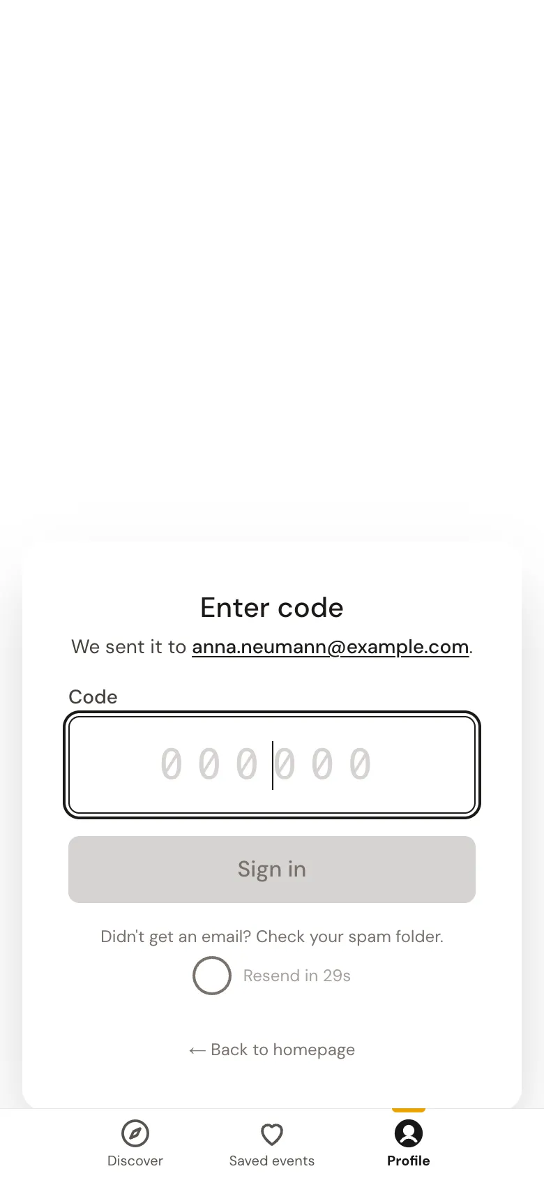 The «Enter code» step with six digit fields