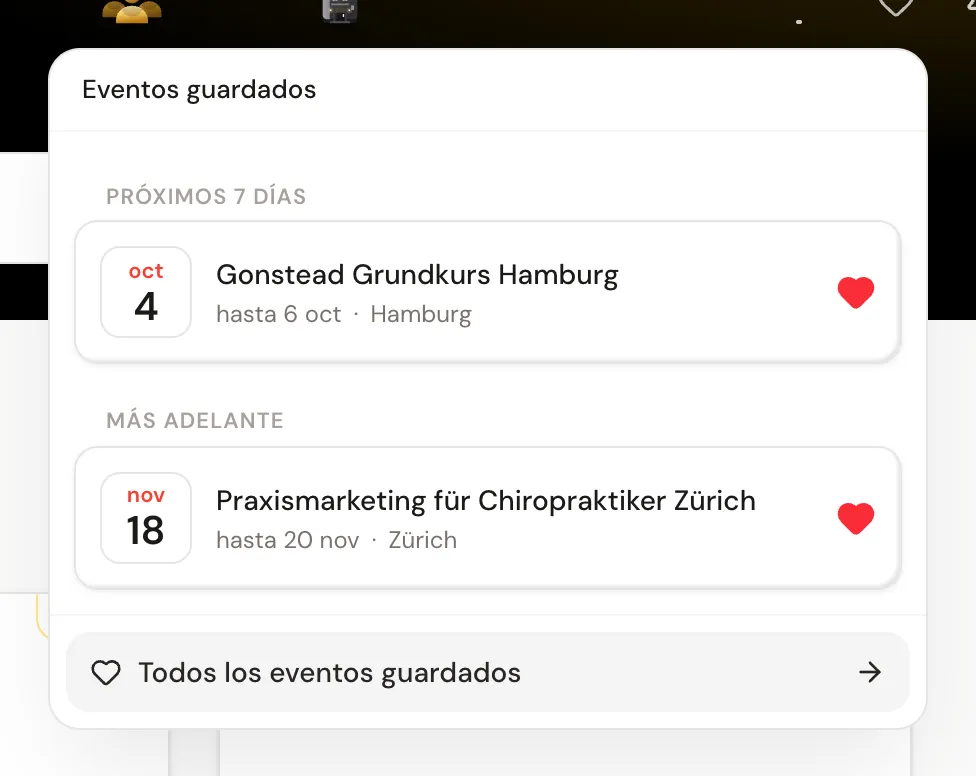 Los «Eventos guardados» en el ordenador, como ventana bajo el corazón de la cabecera