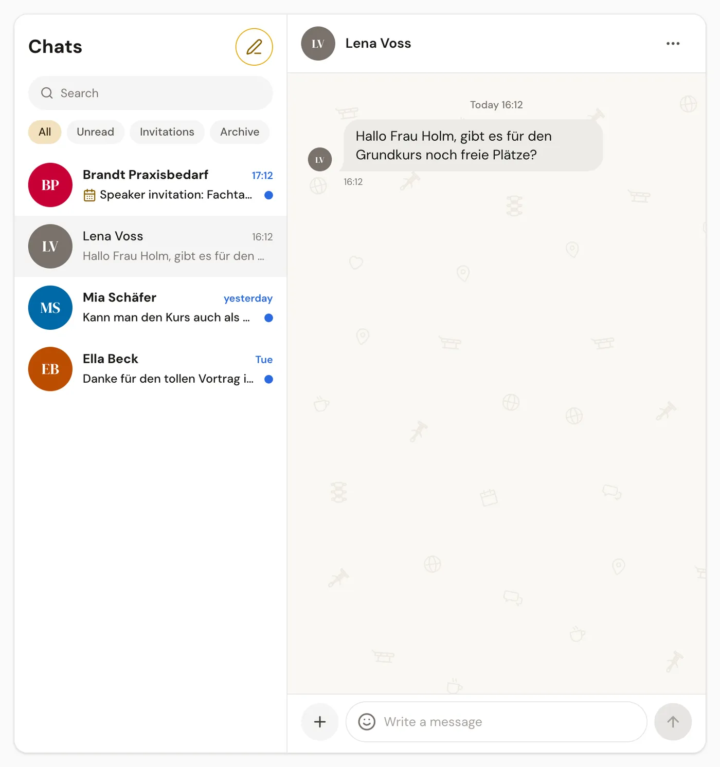 The inbox on a computer with the list of chats on the left and an open chat on the right.